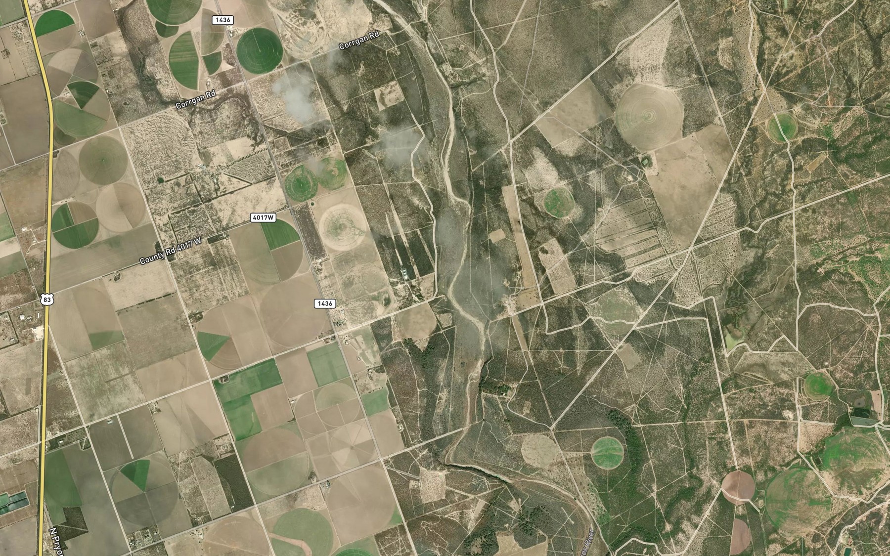 Satellite map of the Mustang Creek