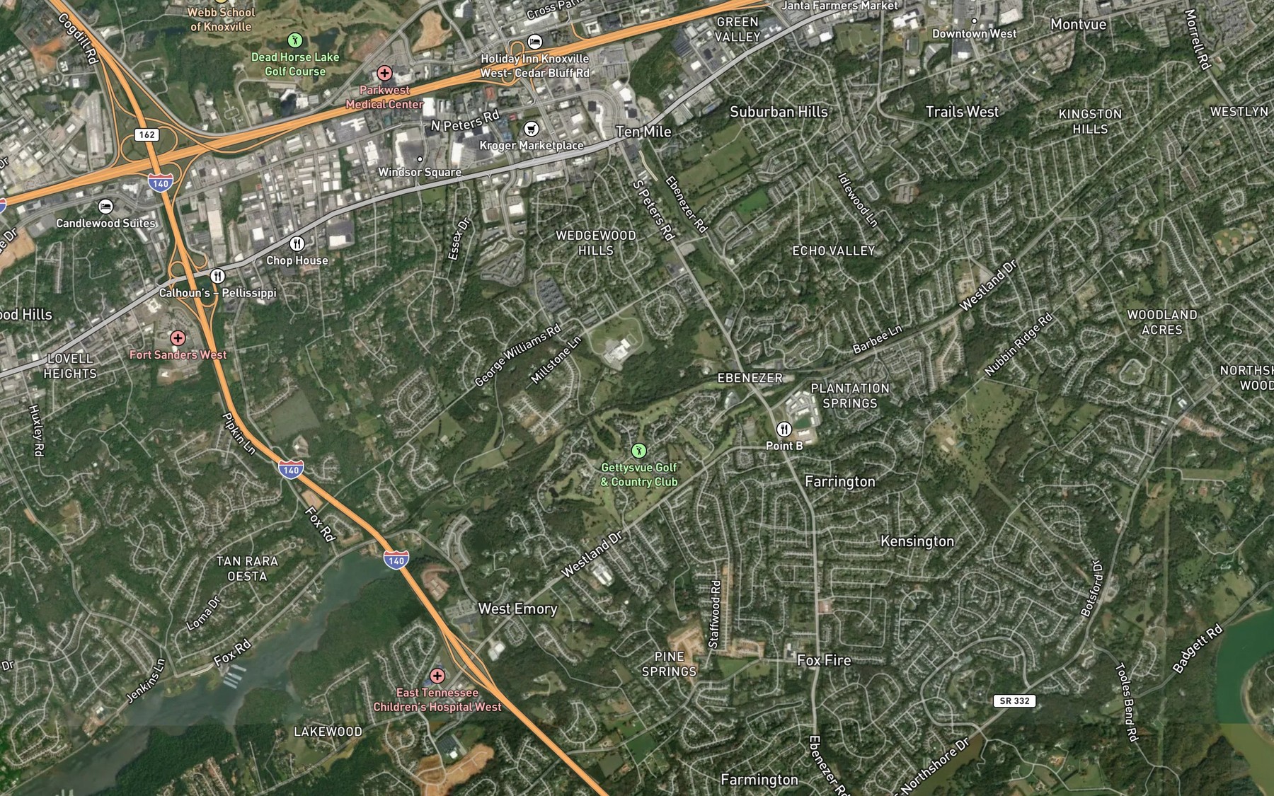Satellite map of the Ten Mile Creek