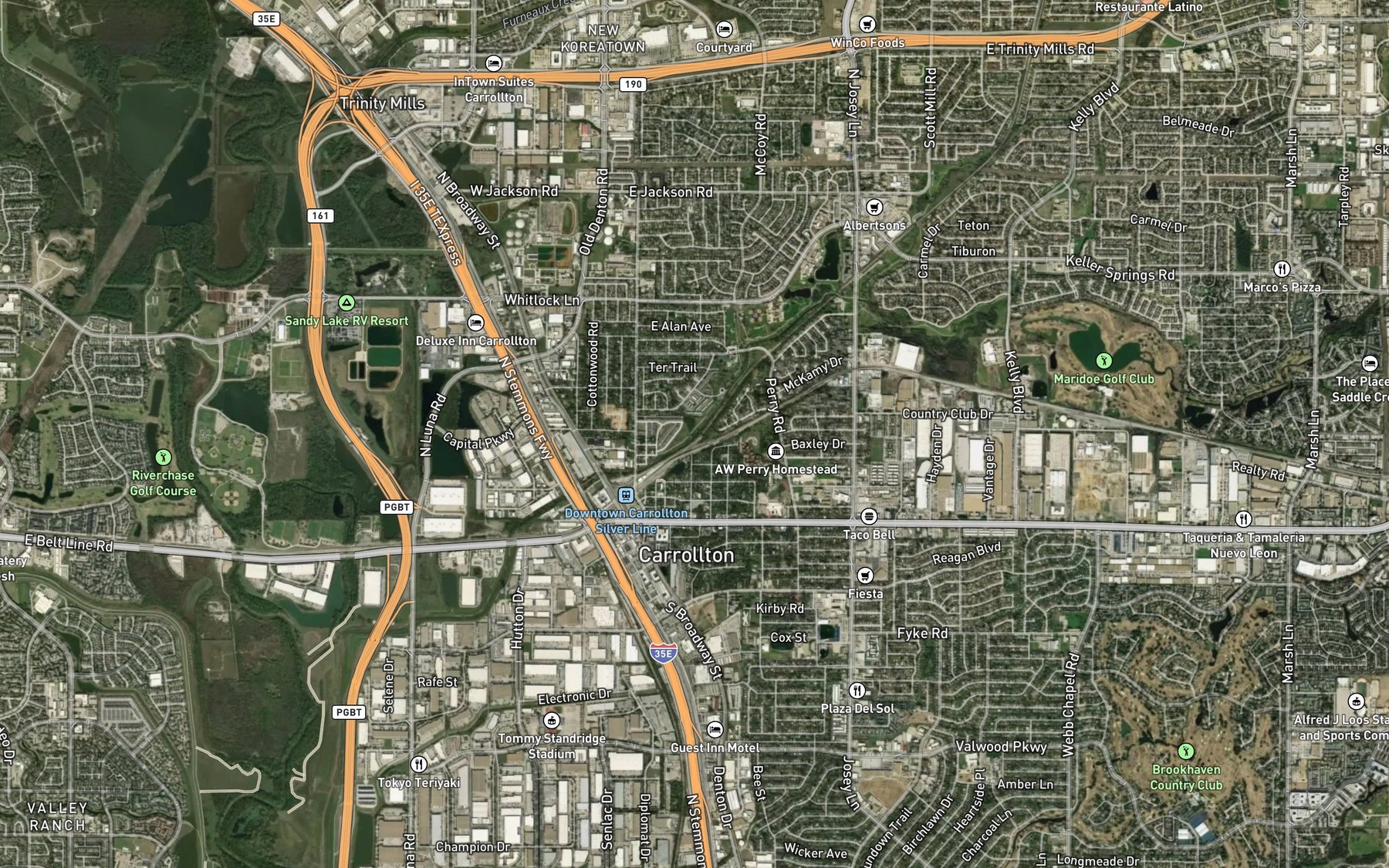 Satellite map of the Perry Branch