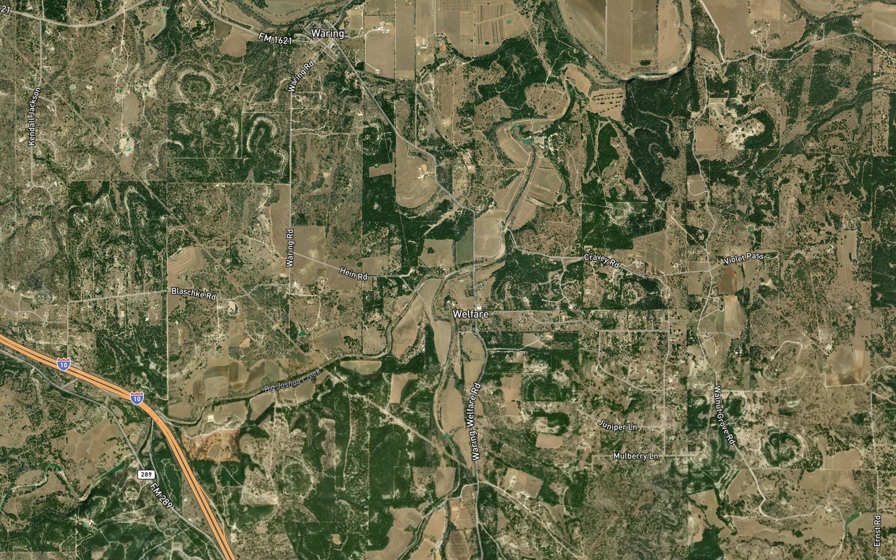 Satellite map of the Little Joshua Creek