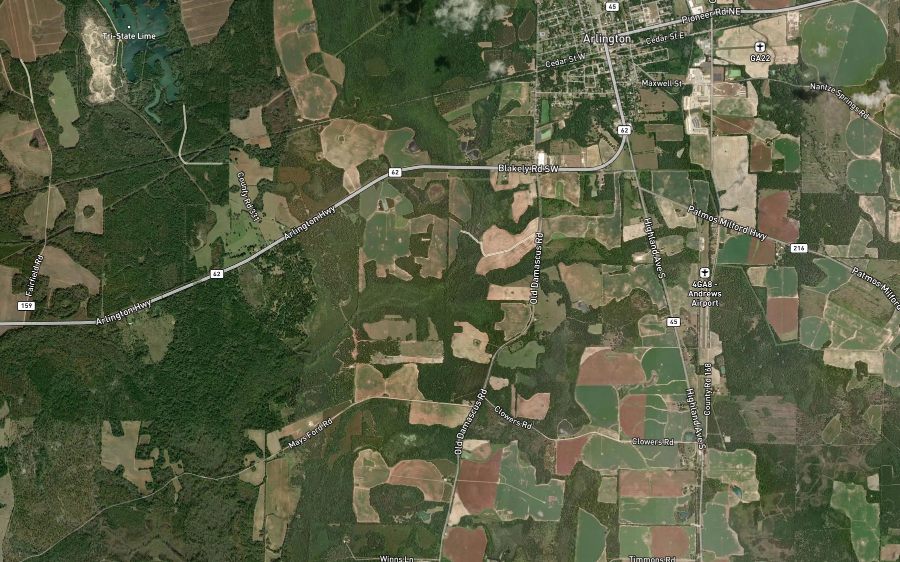 Satellite map of the Rue Branch