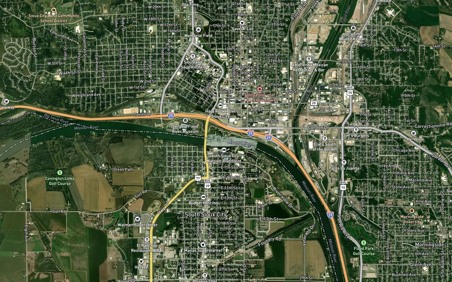 Satellite map of the Upper Sioux City Bend