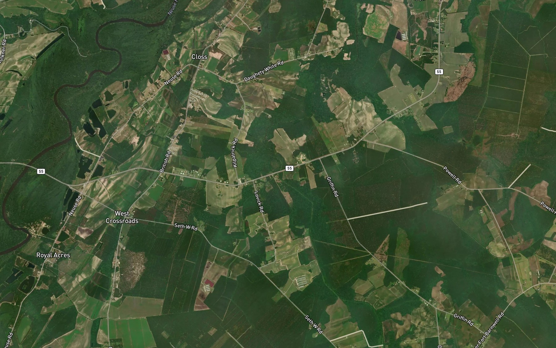 Satellite map of the Harrys Branch
