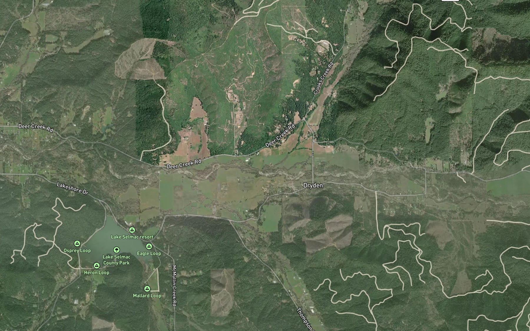Satellite map of the Crooks Creek