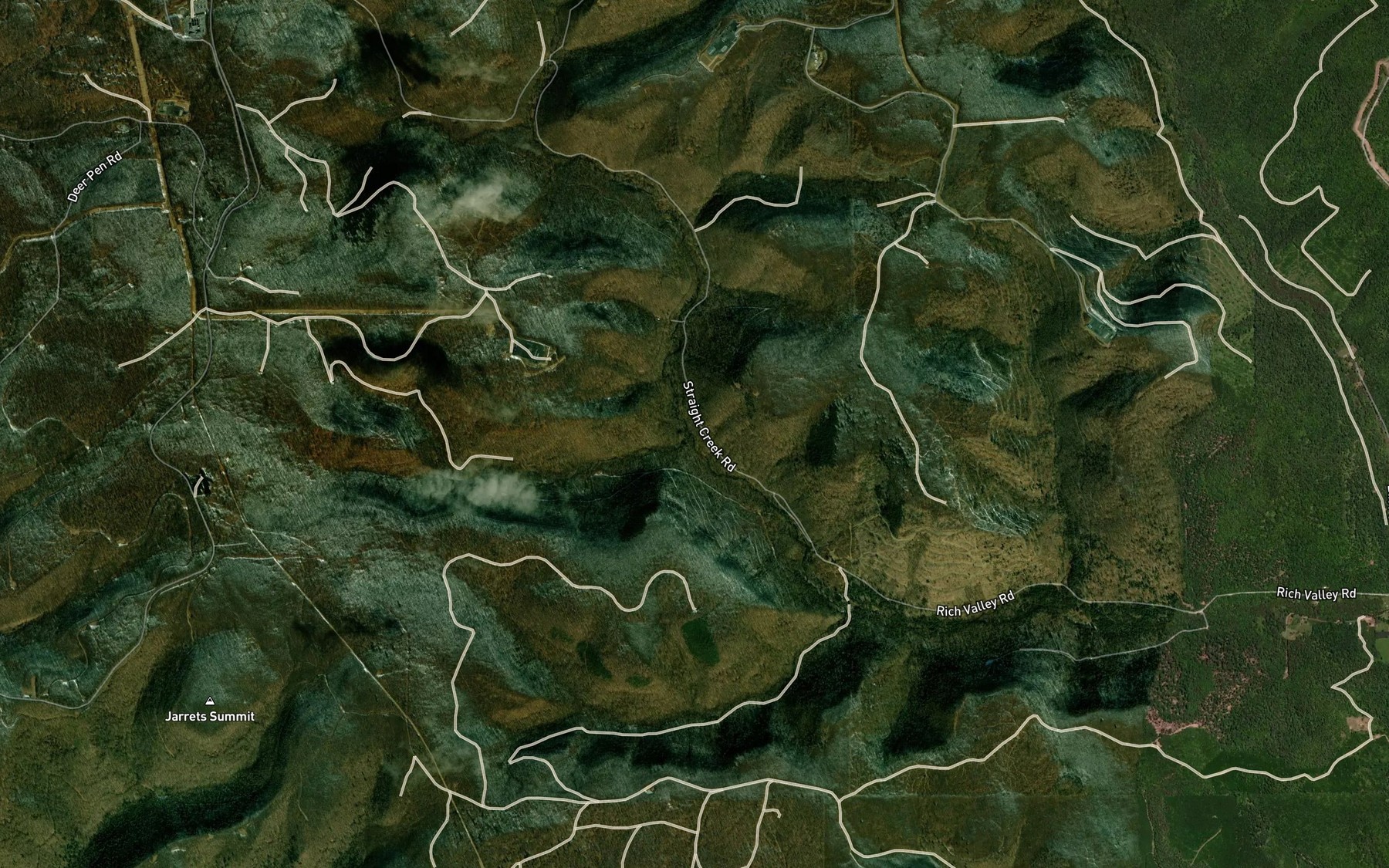 Satellite map of the Windfall Run