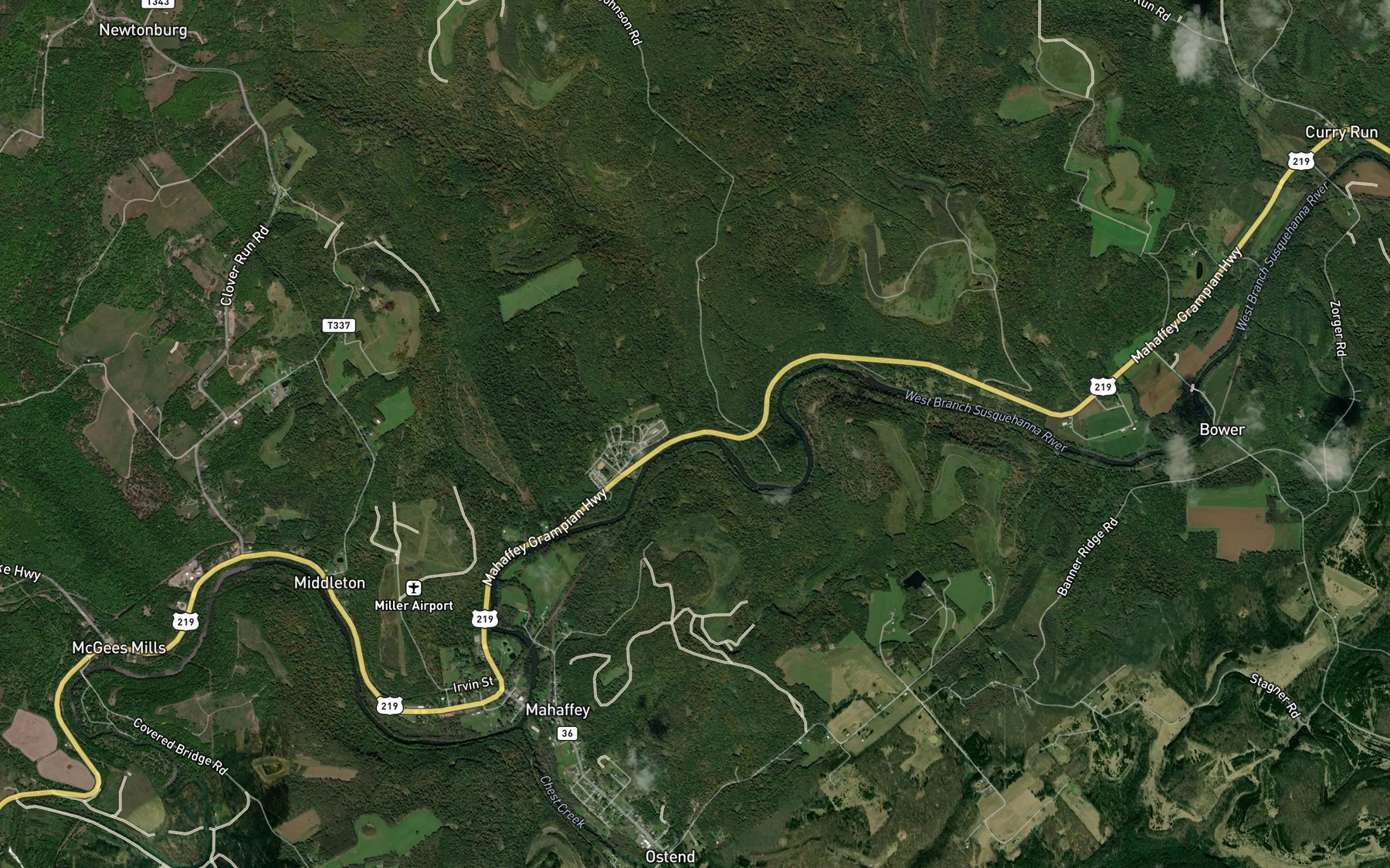 Satellite map of the Laurel Run