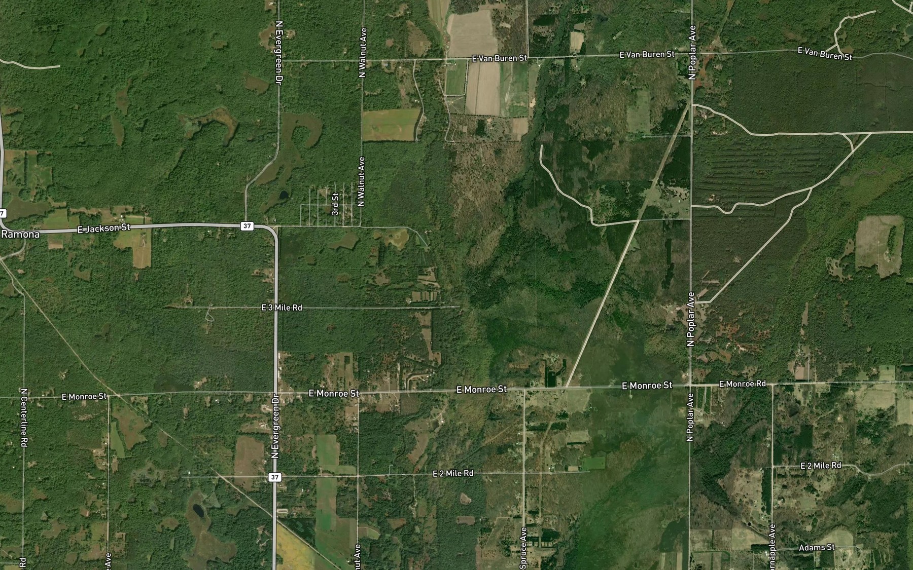 Satellite map of the Mullen Creek