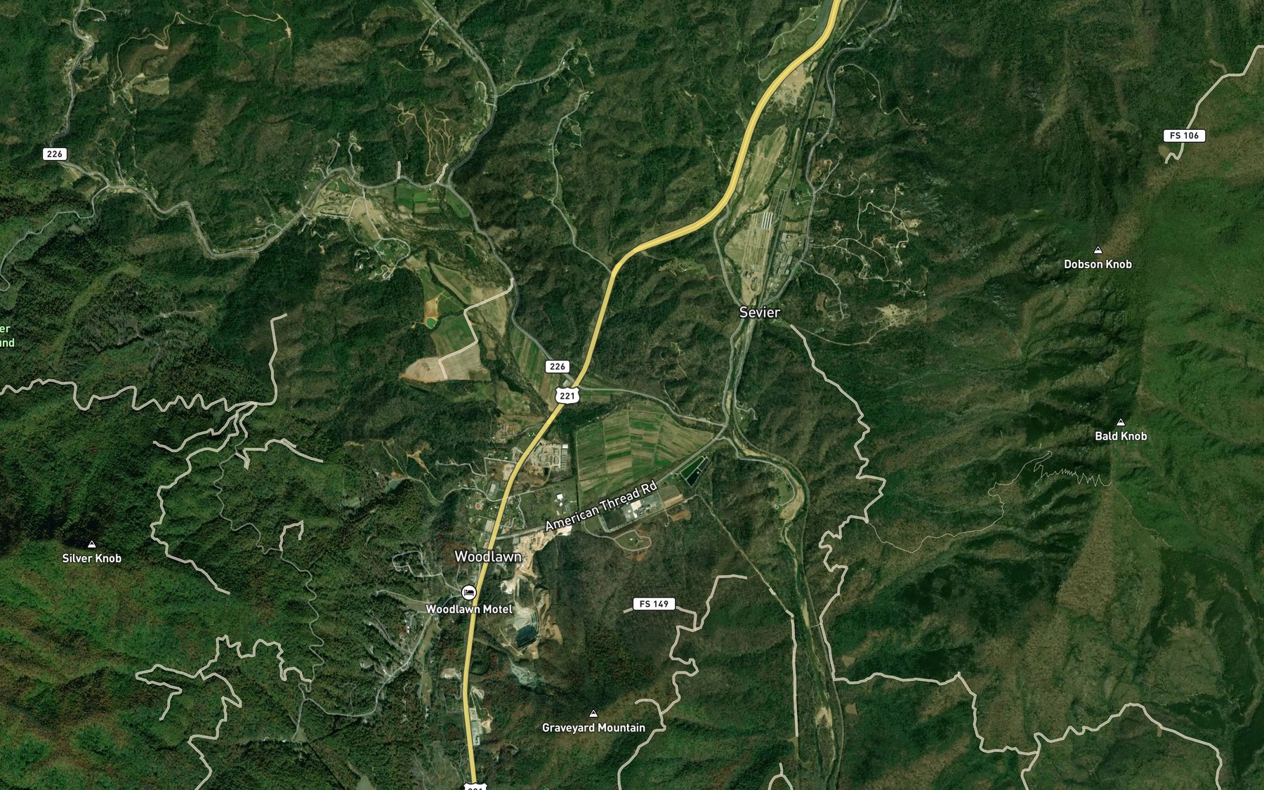 Satellite map of the Hickory Bottom Branch