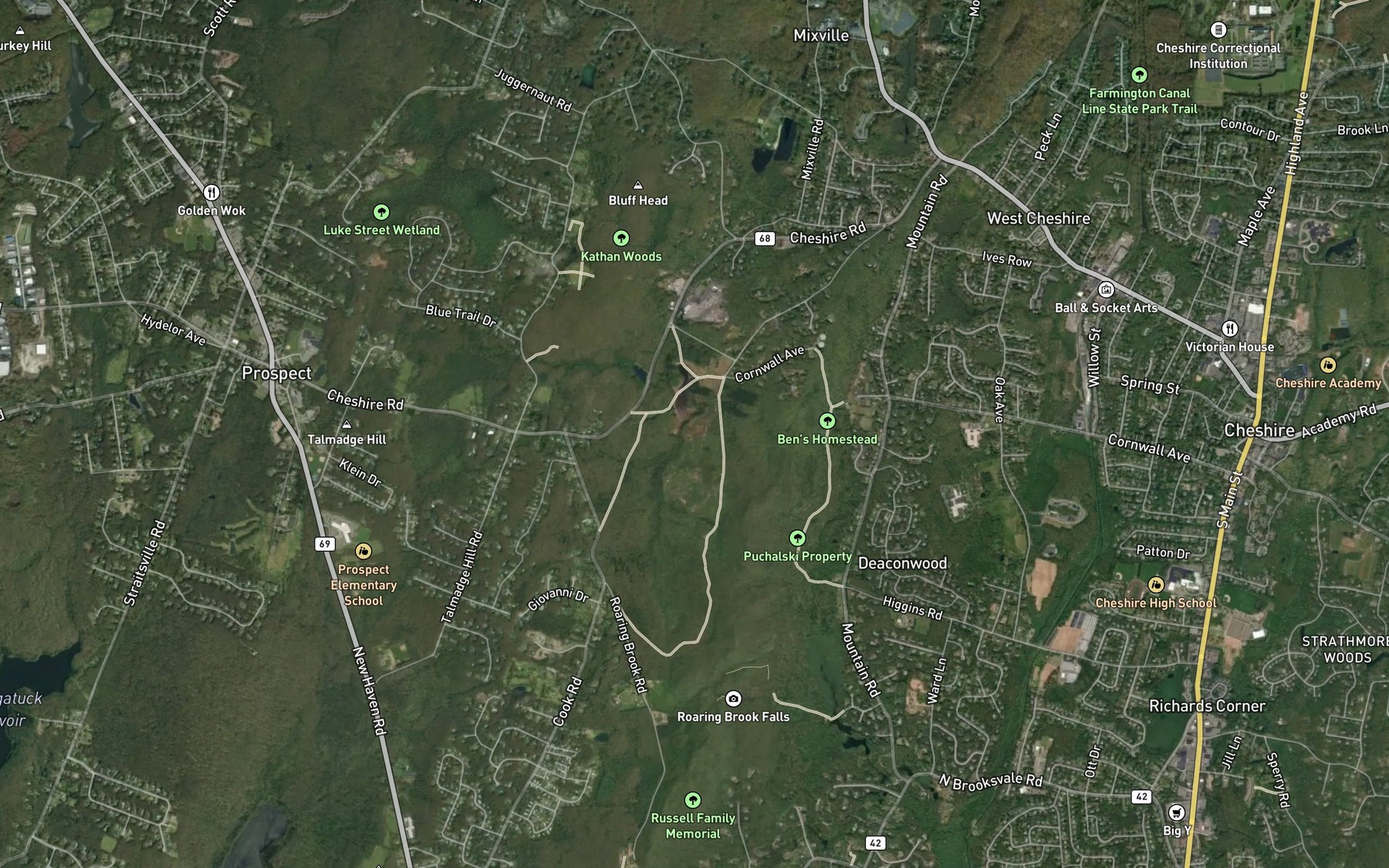 Satellite map of the Mixville Brook