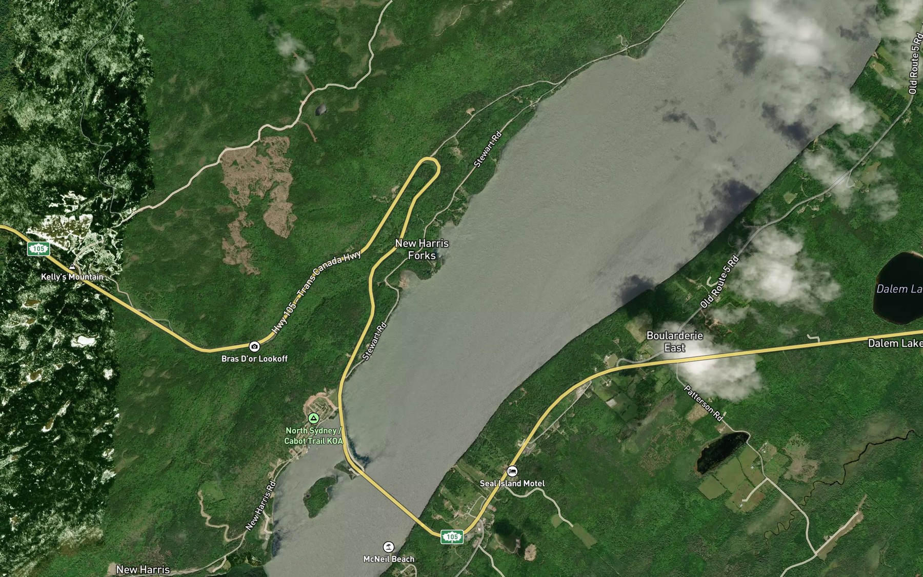 Satellite map of the Morrisons Brook