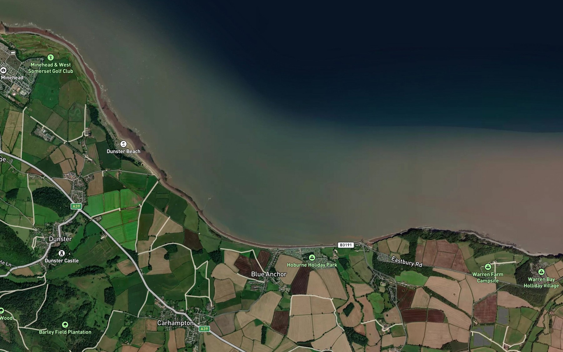 Satellite map of the Blue Anchor Bay