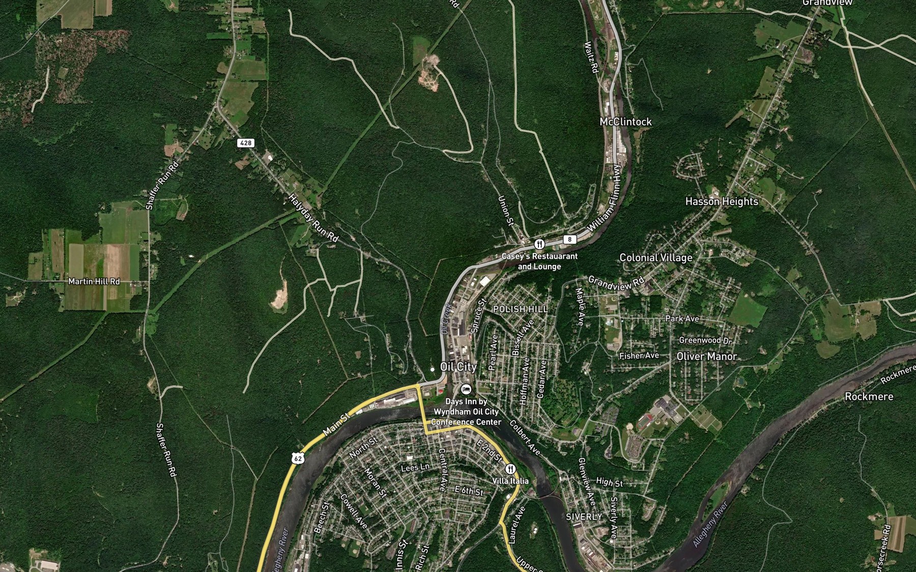 Satellite map of the Oil City Seaplane Base