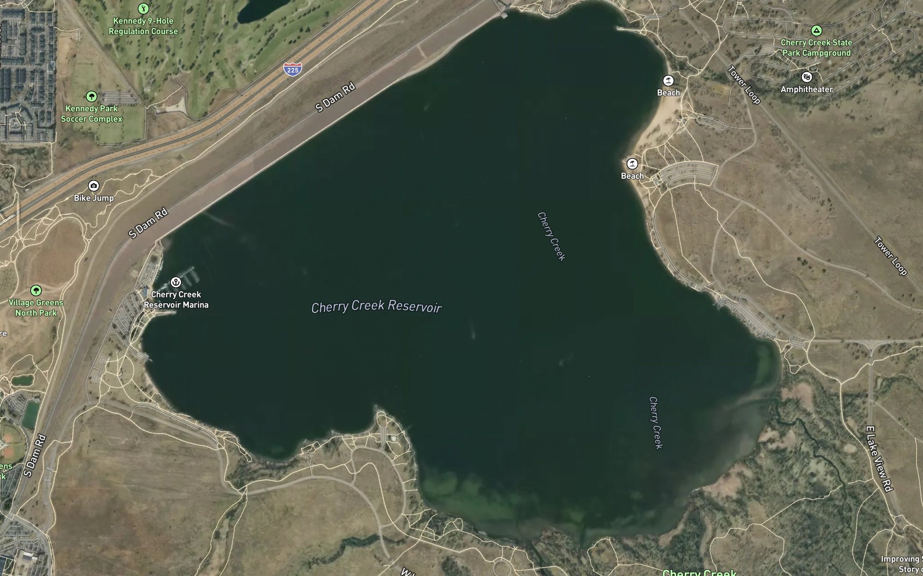 Satellite map of the Cherry Creek Lake