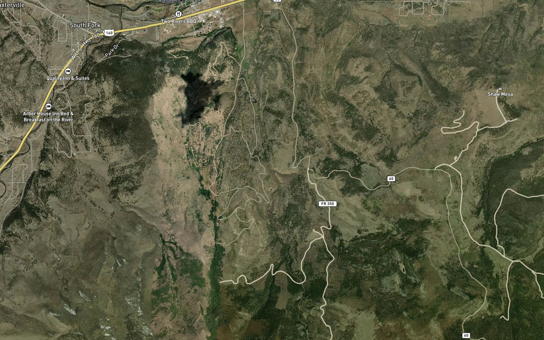 Satellite map of the Stowe Creek
