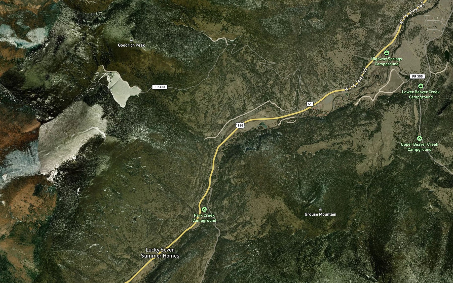 Satellite map of the Decker Creek