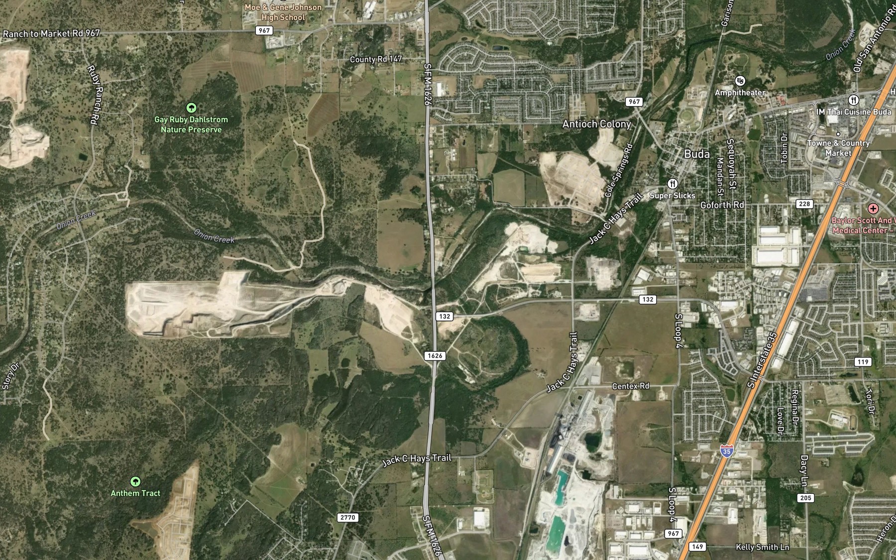 Satellite map of the Mustang Branch