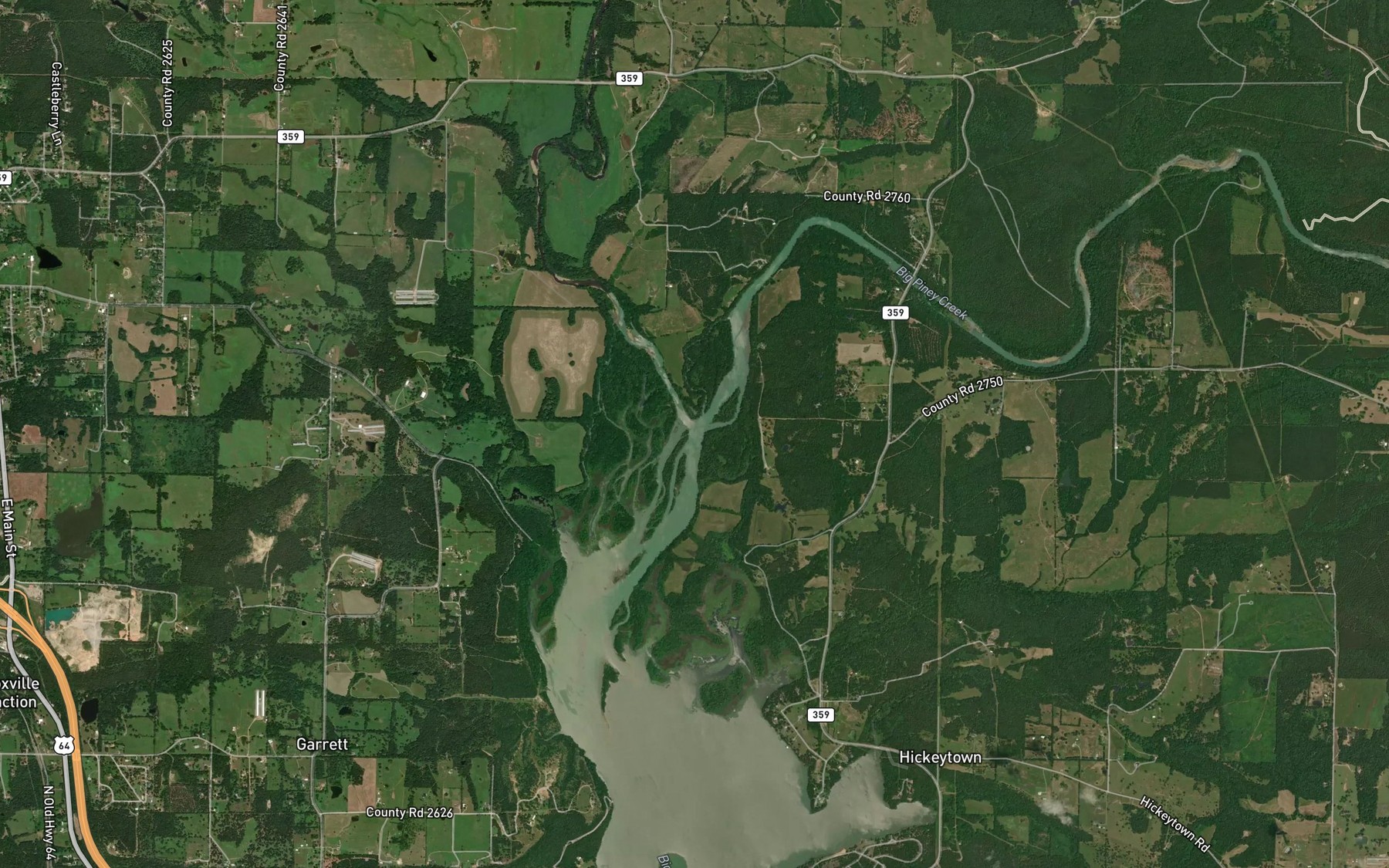 Satellite map of the Little Piney Creek
