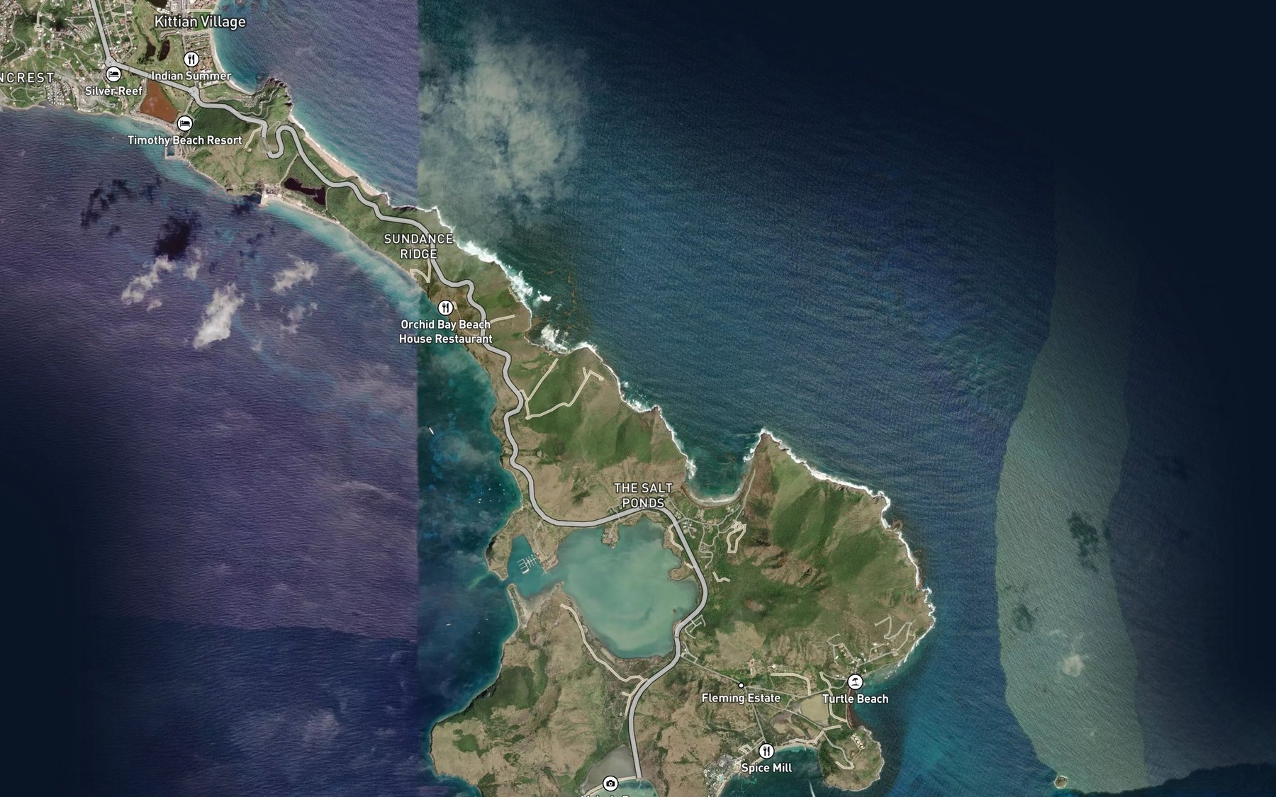 Satellite map of the Manchineel Bay