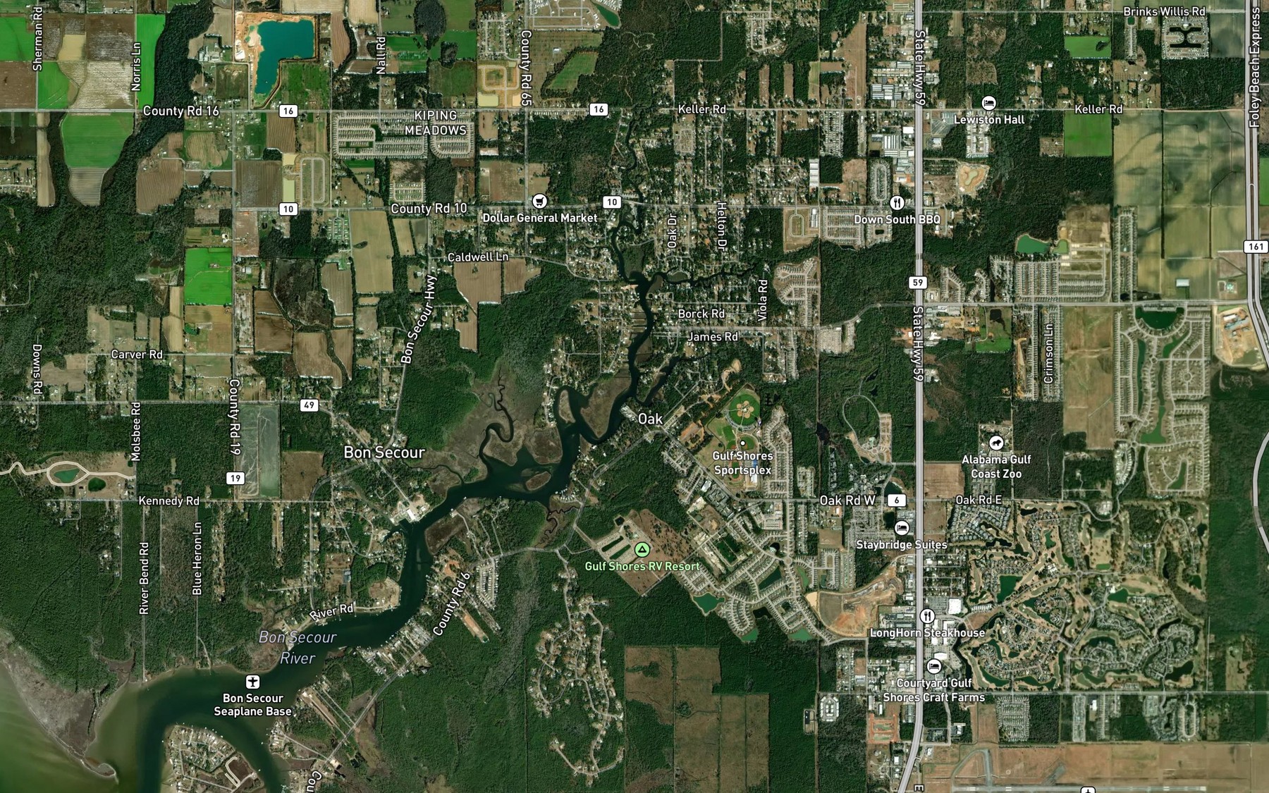 Satellite map of the Brights Creek