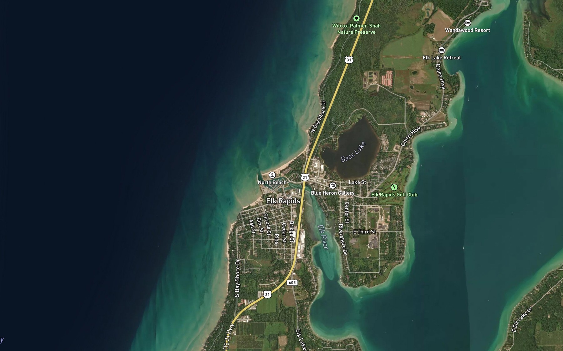 Satellite map of the Elk River