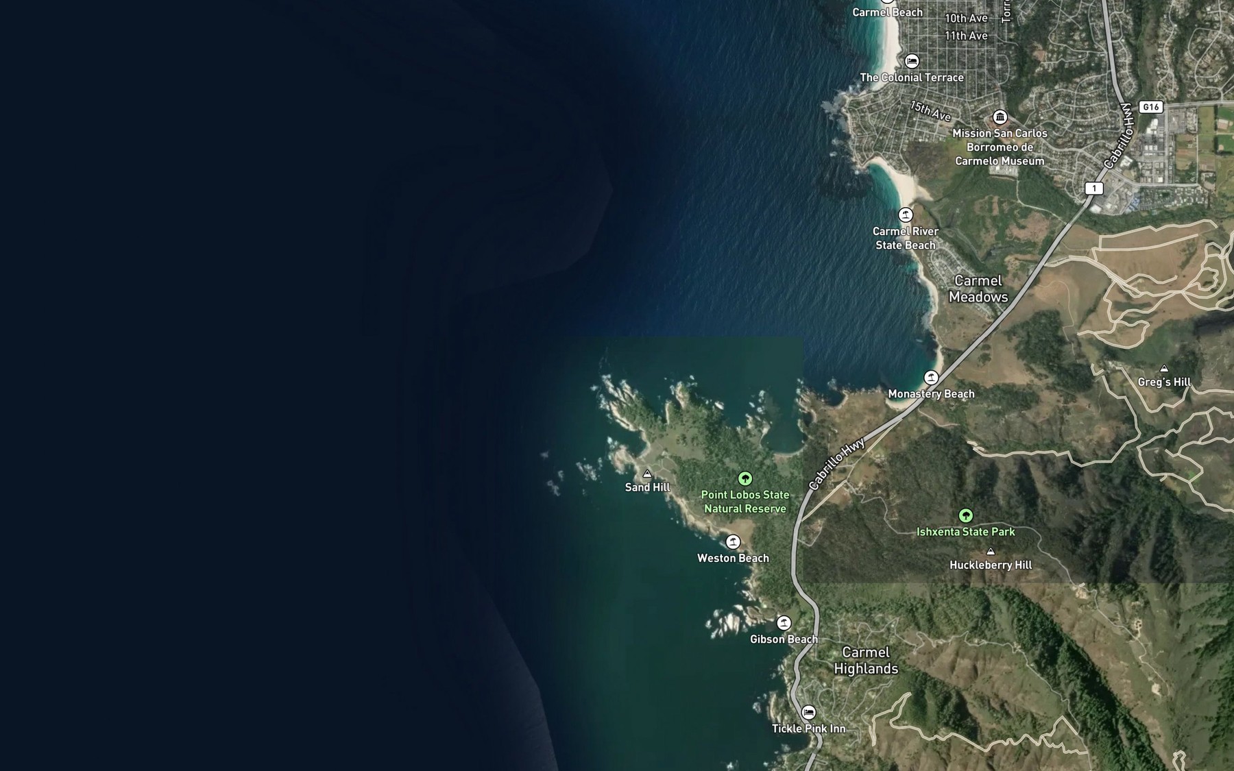 Satellite map of the Middle Cove