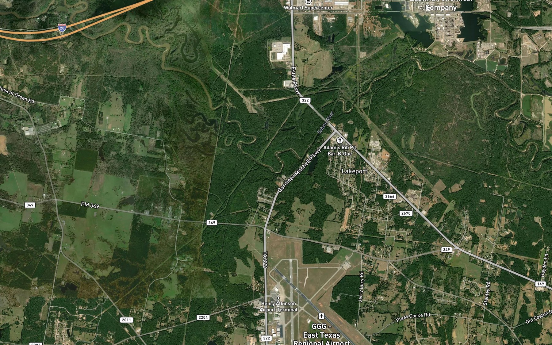 Satellite map of the Wood Creek