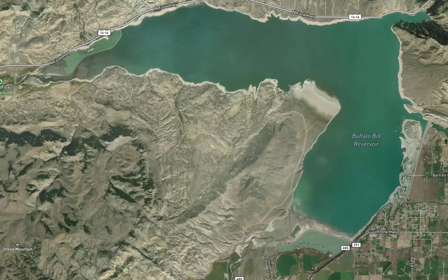Satellite map of the Buffalo Bill Reservoir Springs