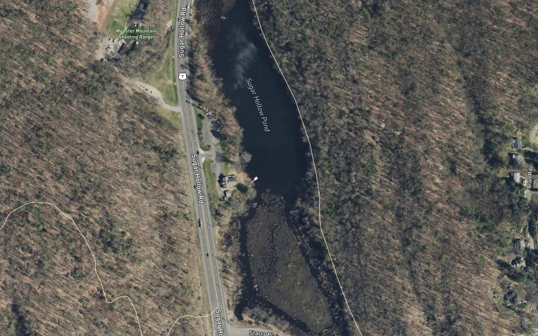 Satellite map of the Sugar Hollow Pond