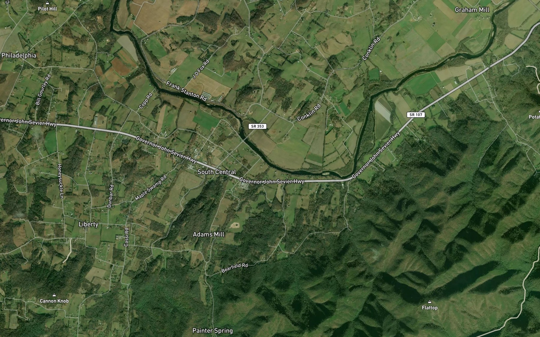 Satellite map of the Painter Creek