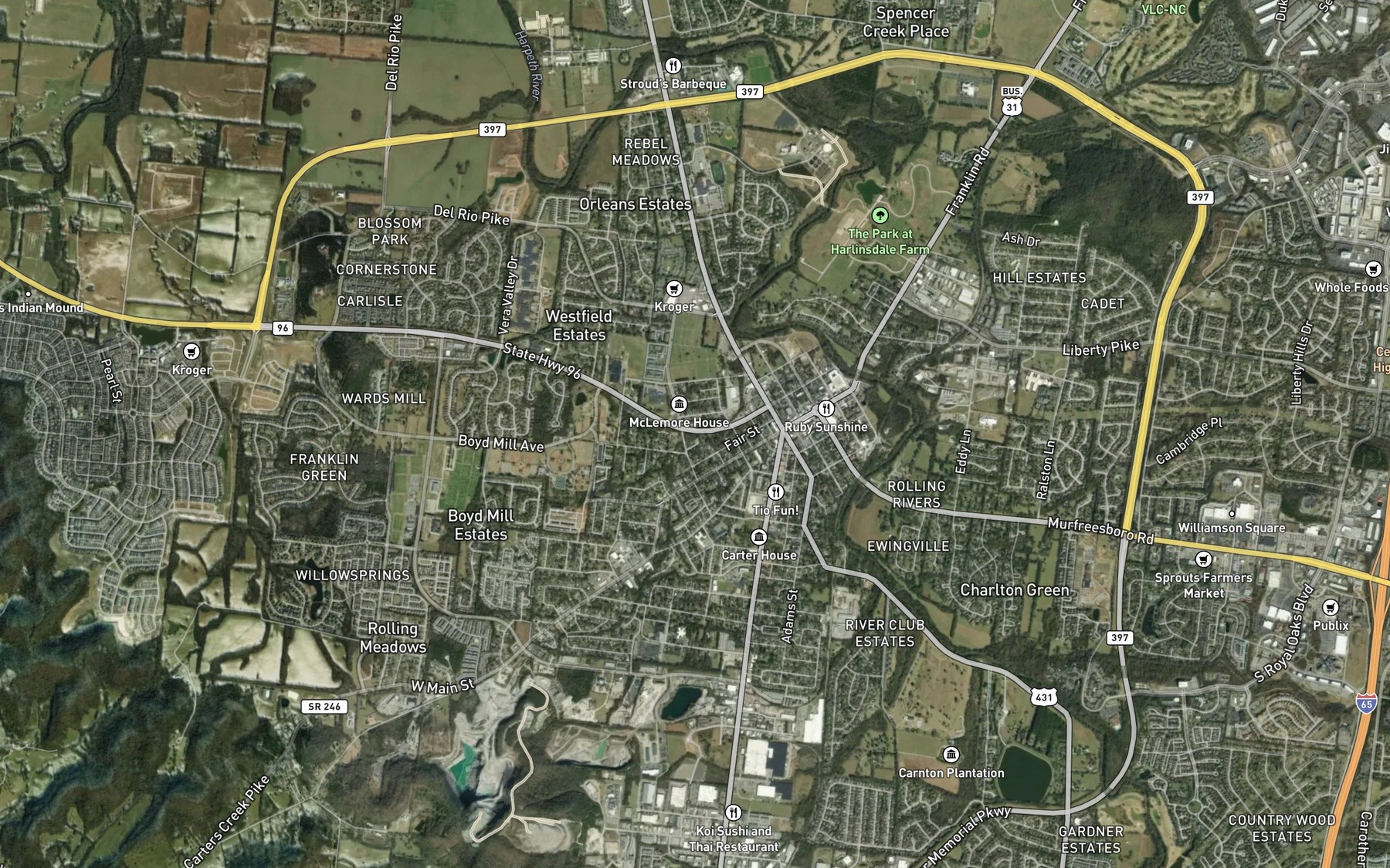 Satellite map of the Reid Hill Branch