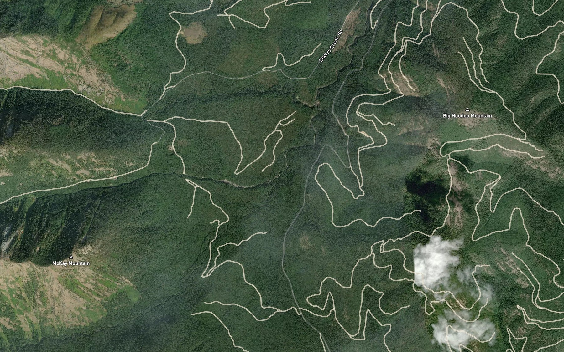 Satellite map of the Snowshoe Creek