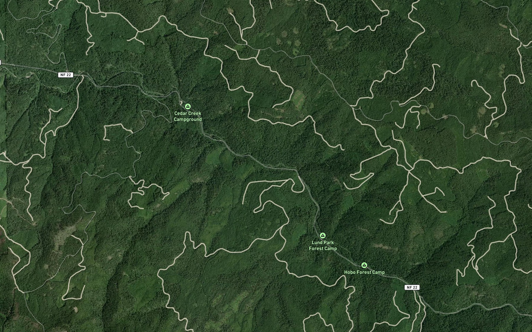 Satellite map of the Dog Creek