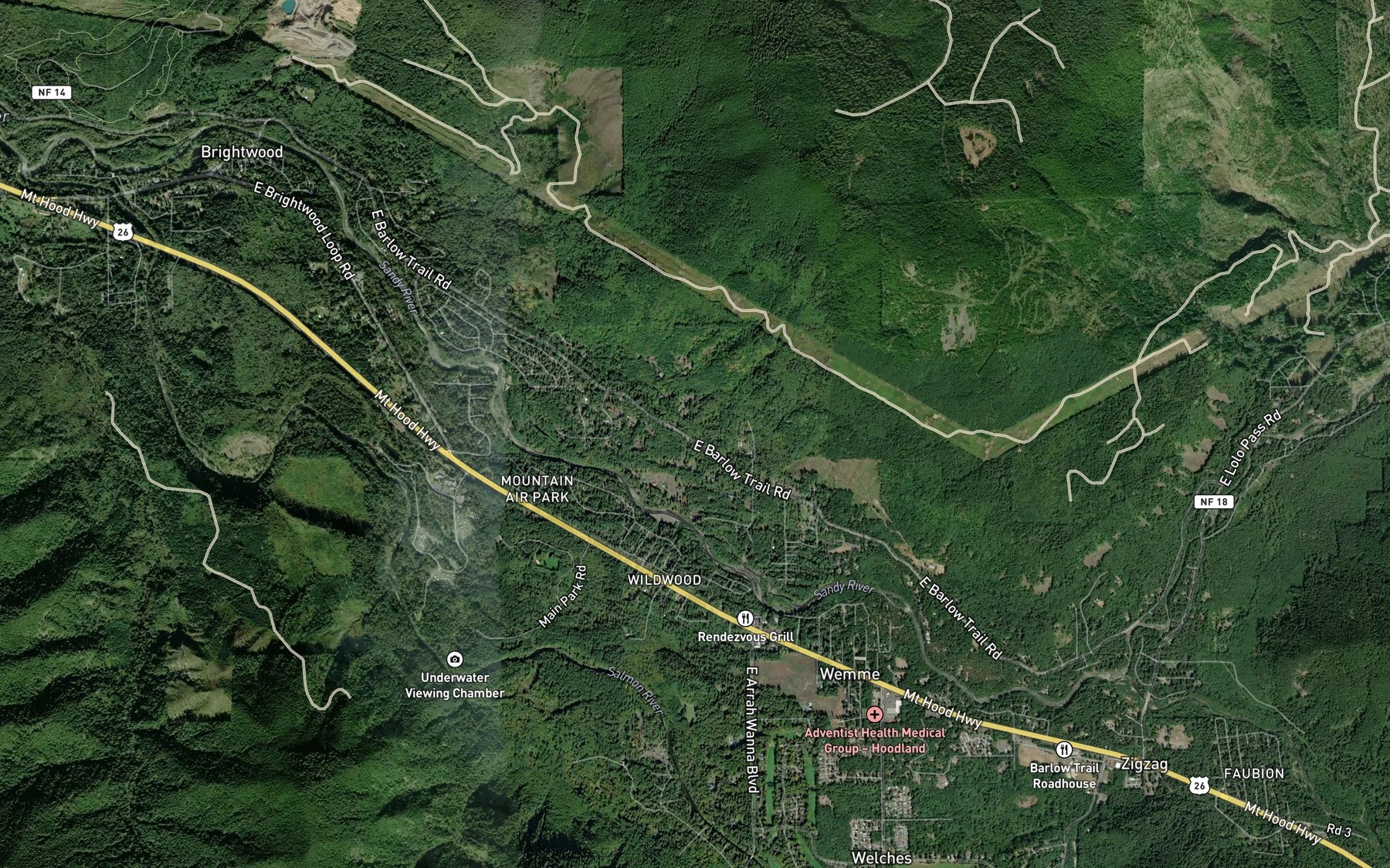 Satellite map of the Hackett Creek