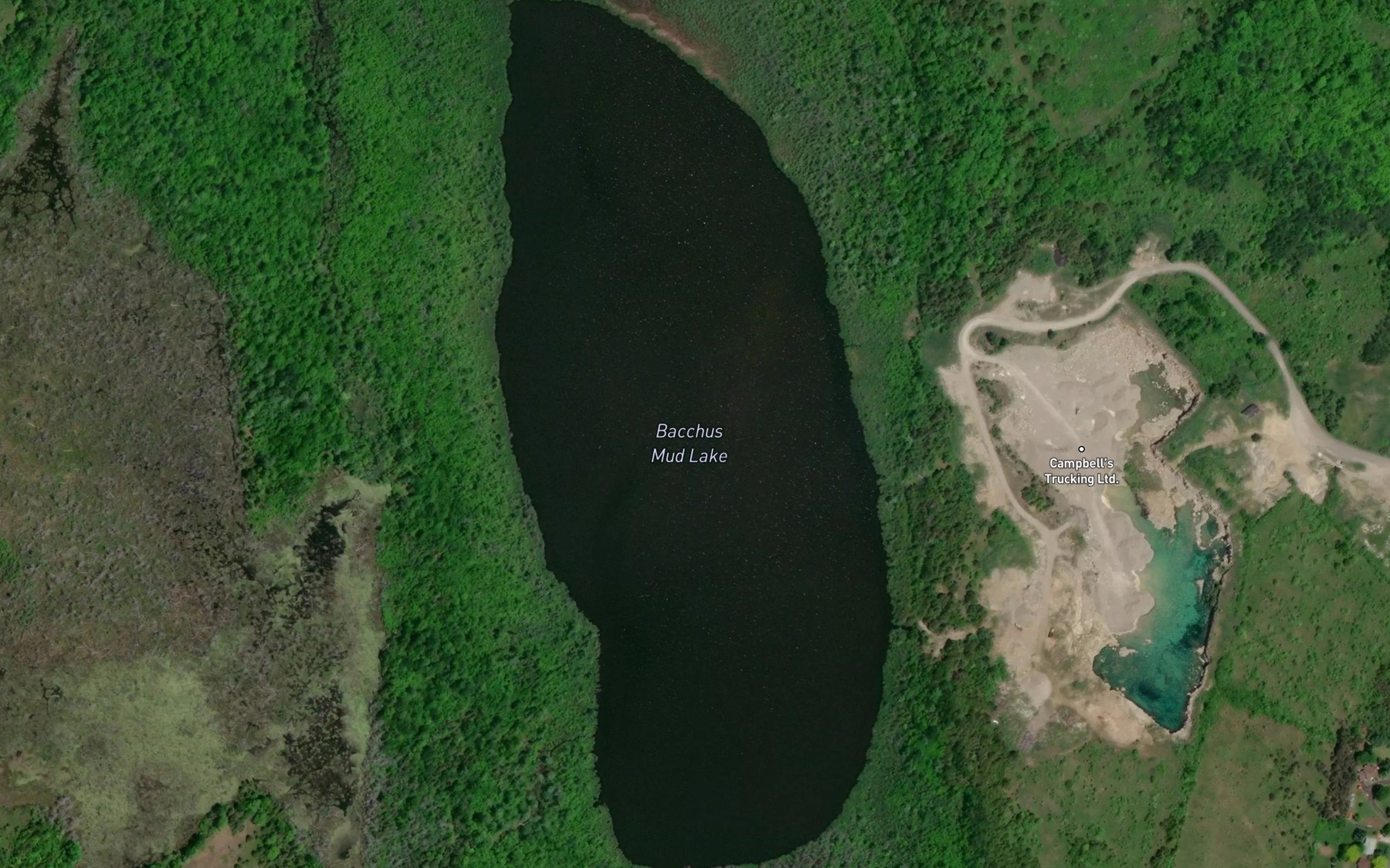 Satellite map of the Bacchus Mud Lake