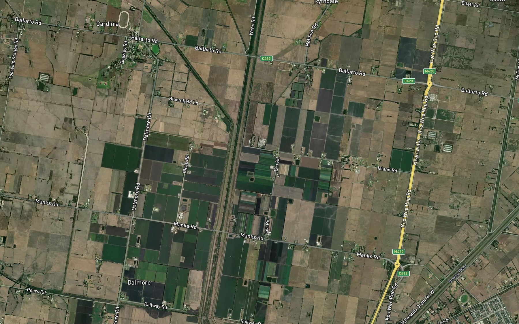 Satellite map of the Toomuc Creek