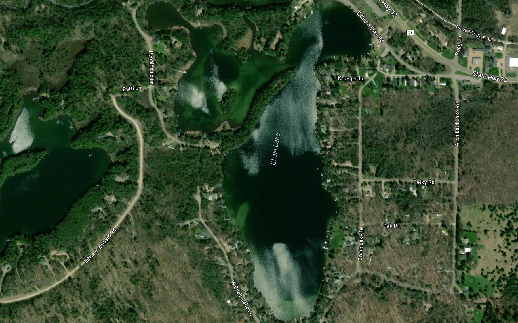 Satellite map of the Chain Lake
