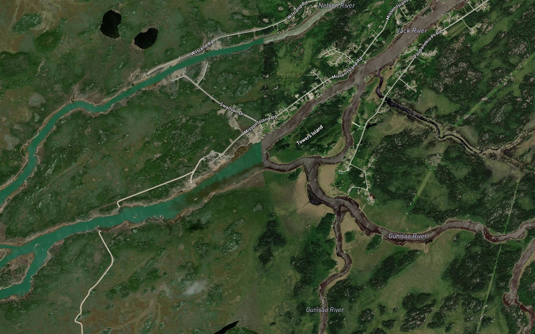 Satellite map of the Gunisao River