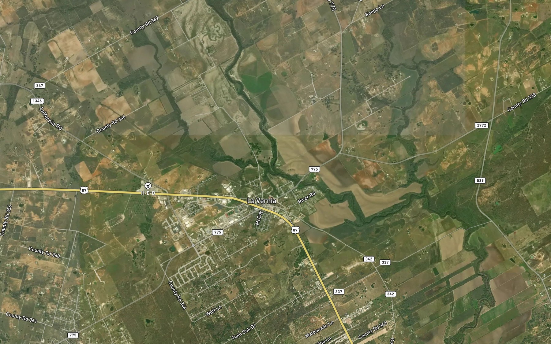 Satellite map of the Dry Hollow Creek