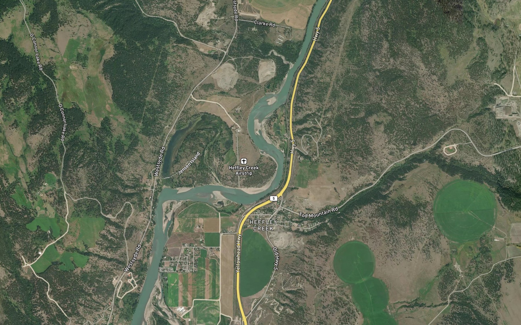 Satellite map of the Heffley Creek