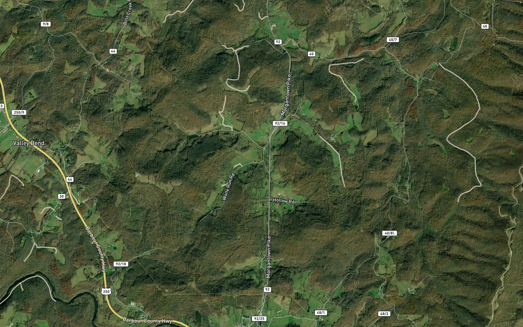Satellite map of the Wolf Run