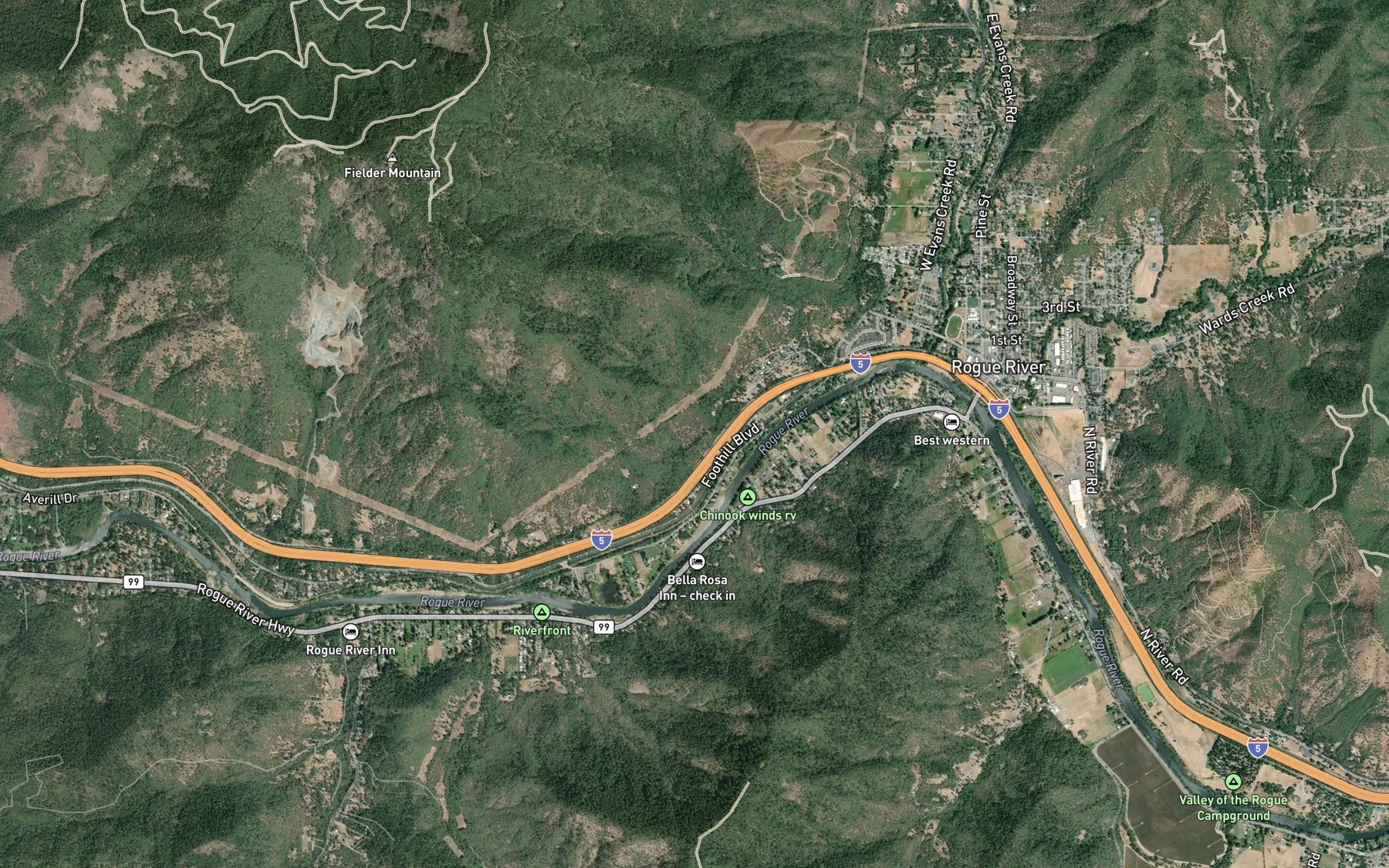 Satellite map of the Evans Creek Lateral