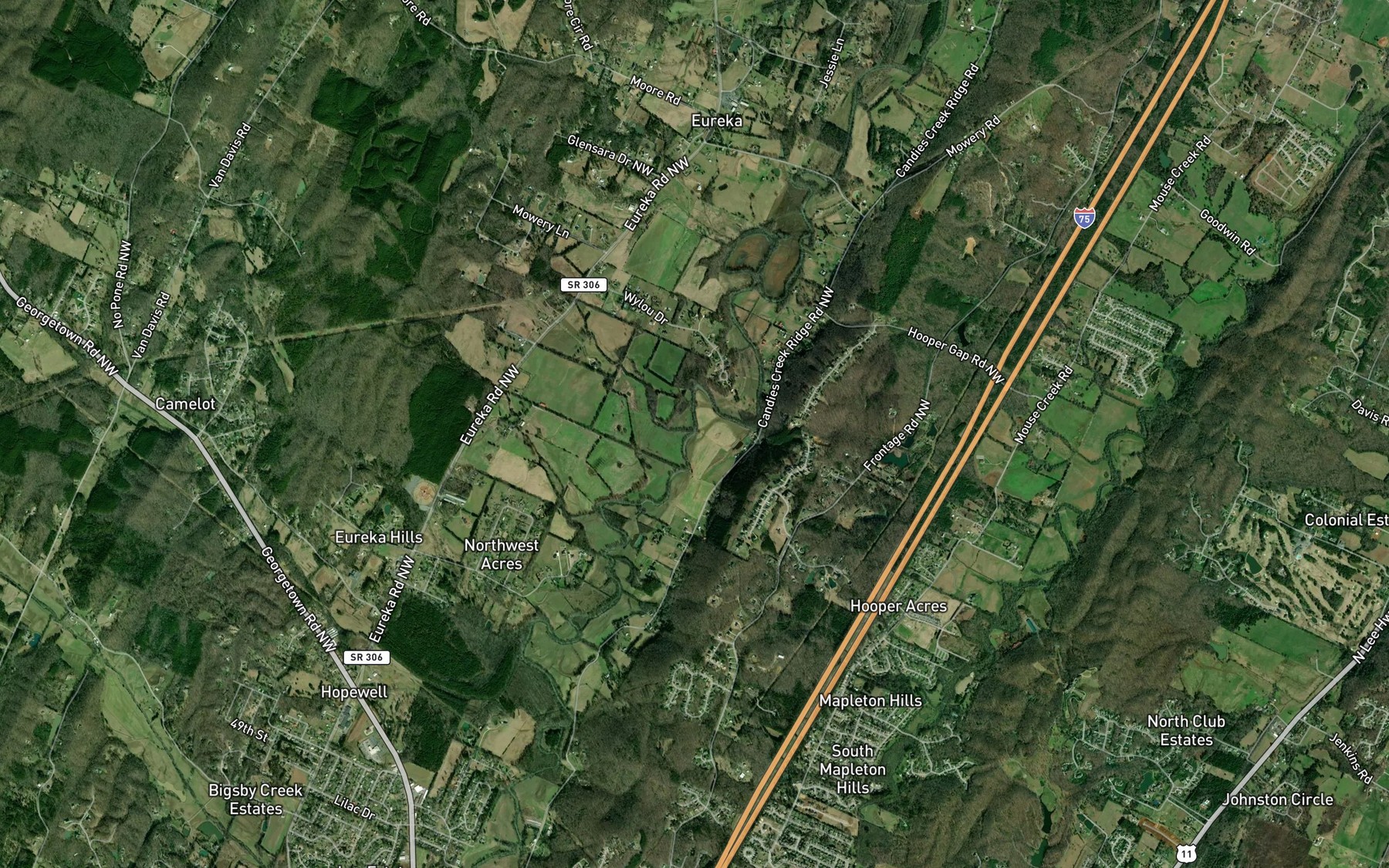 Satellite map of the Riggins Branch