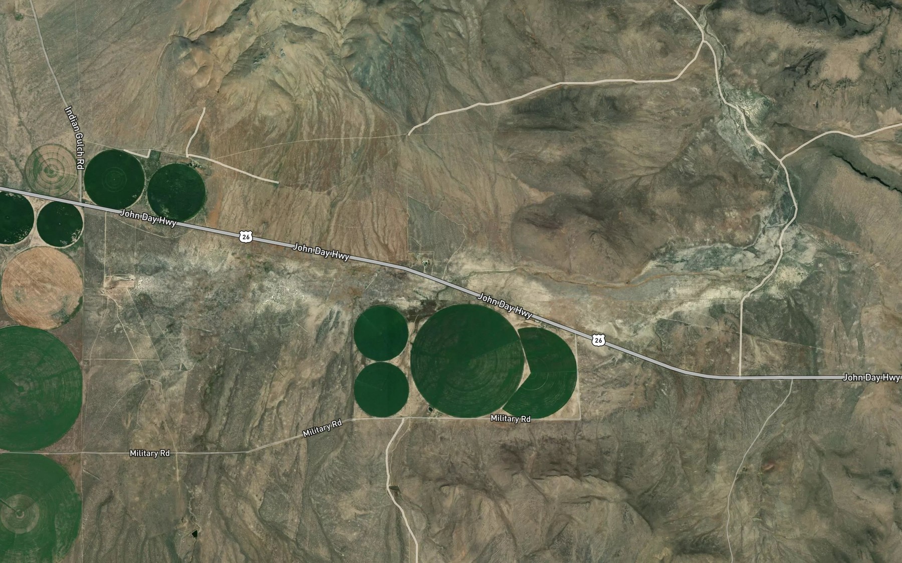 Satellite map of the Antelope Springs Creek