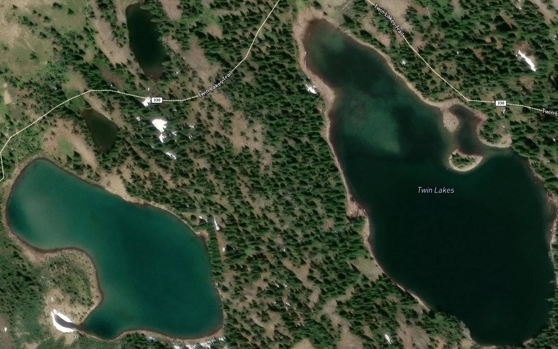 Satellite map of the Twin Lakes