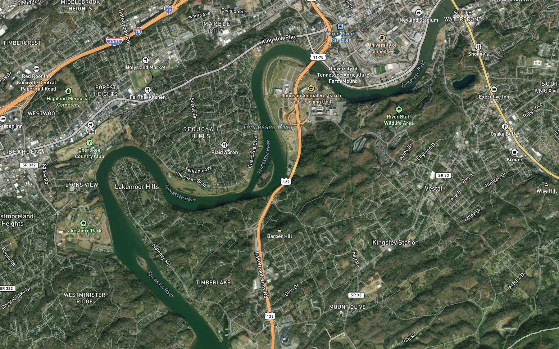 Satellite map of the Looney Shoals