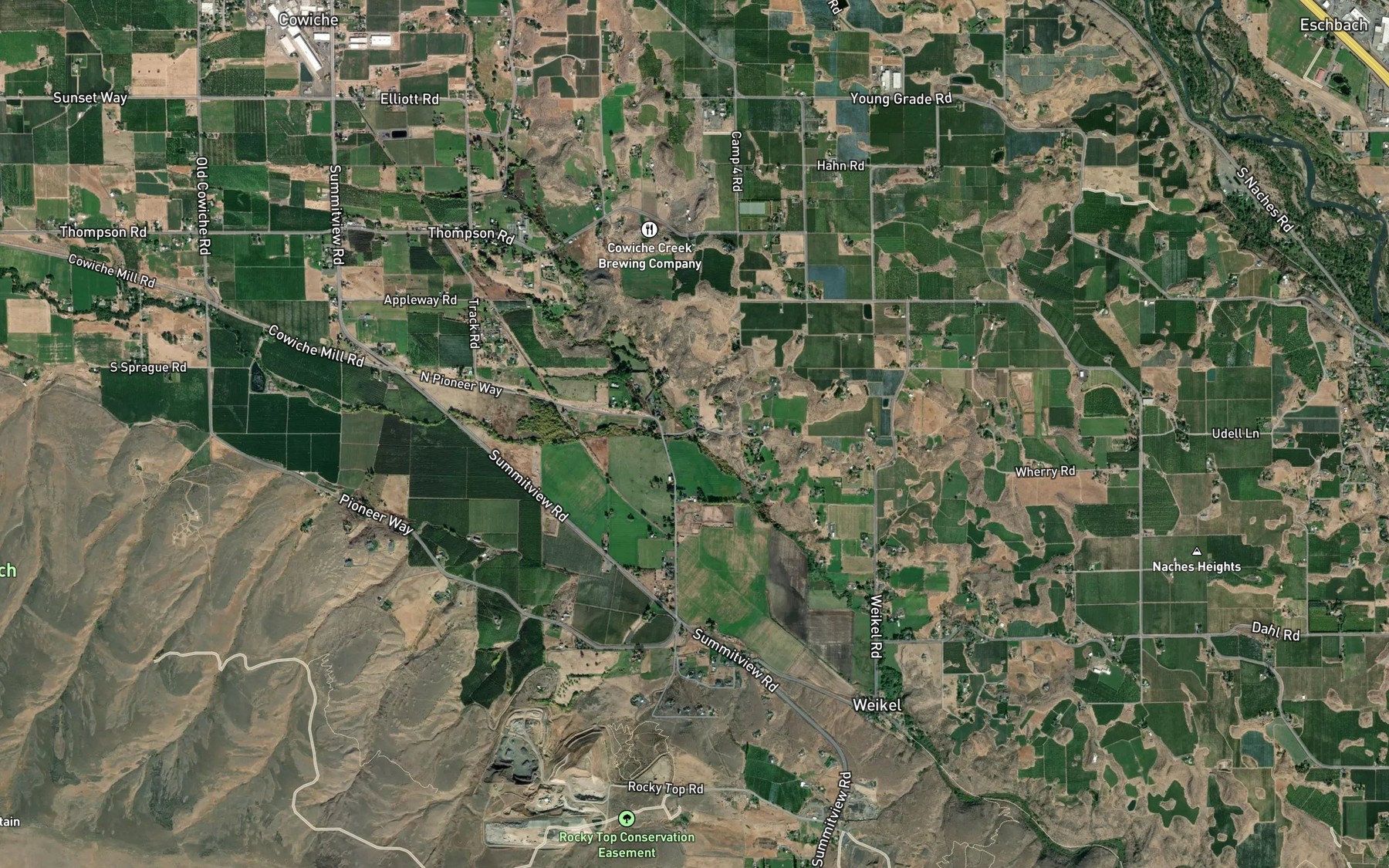 Satellite map of the North Fork Cowiche Creek
