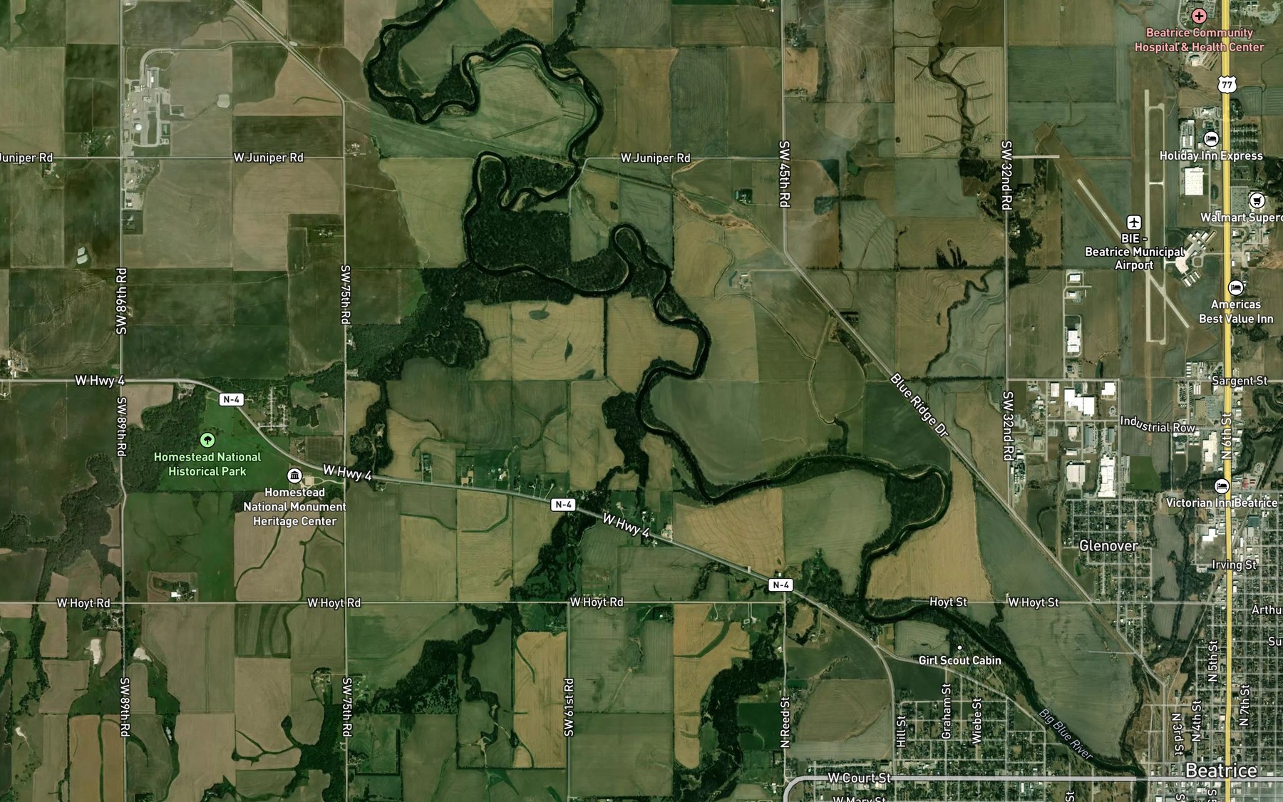 Satellite map of the Bottle Creek