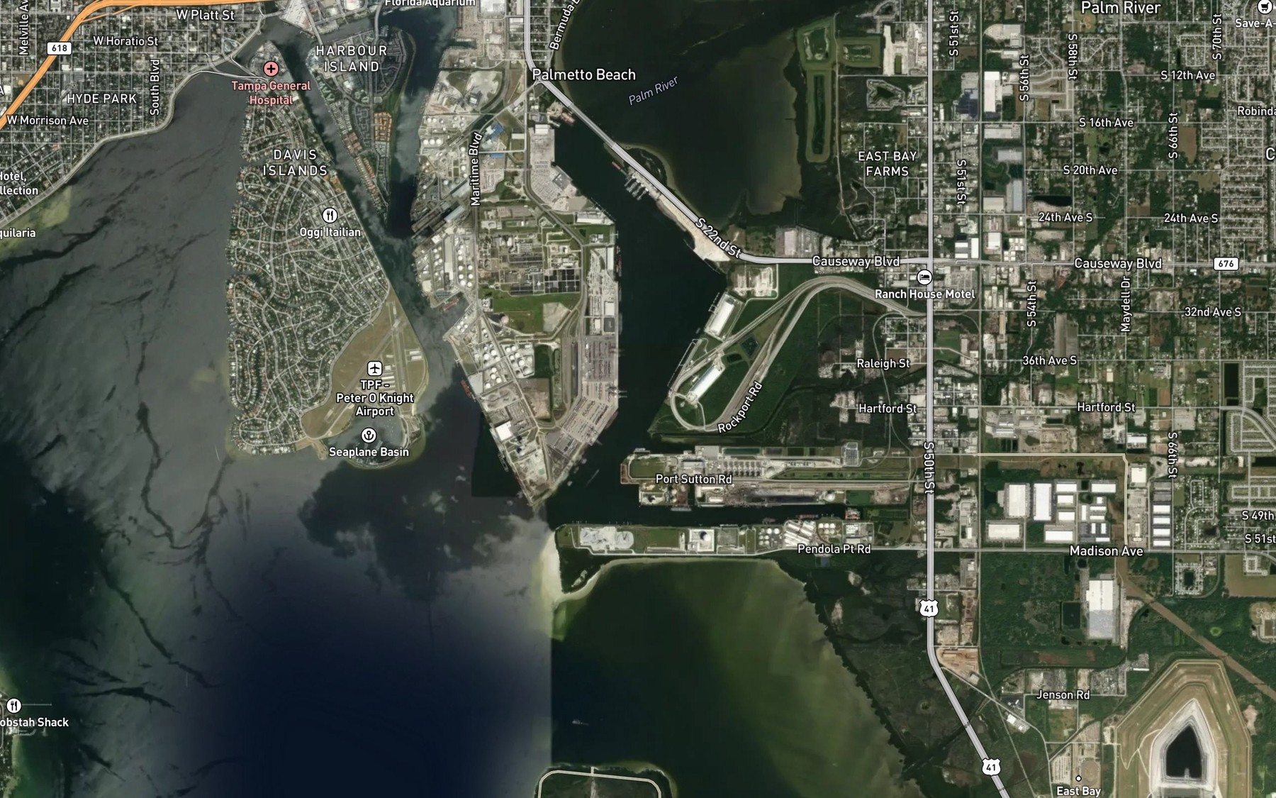 Satellite map of the East Bay Channel