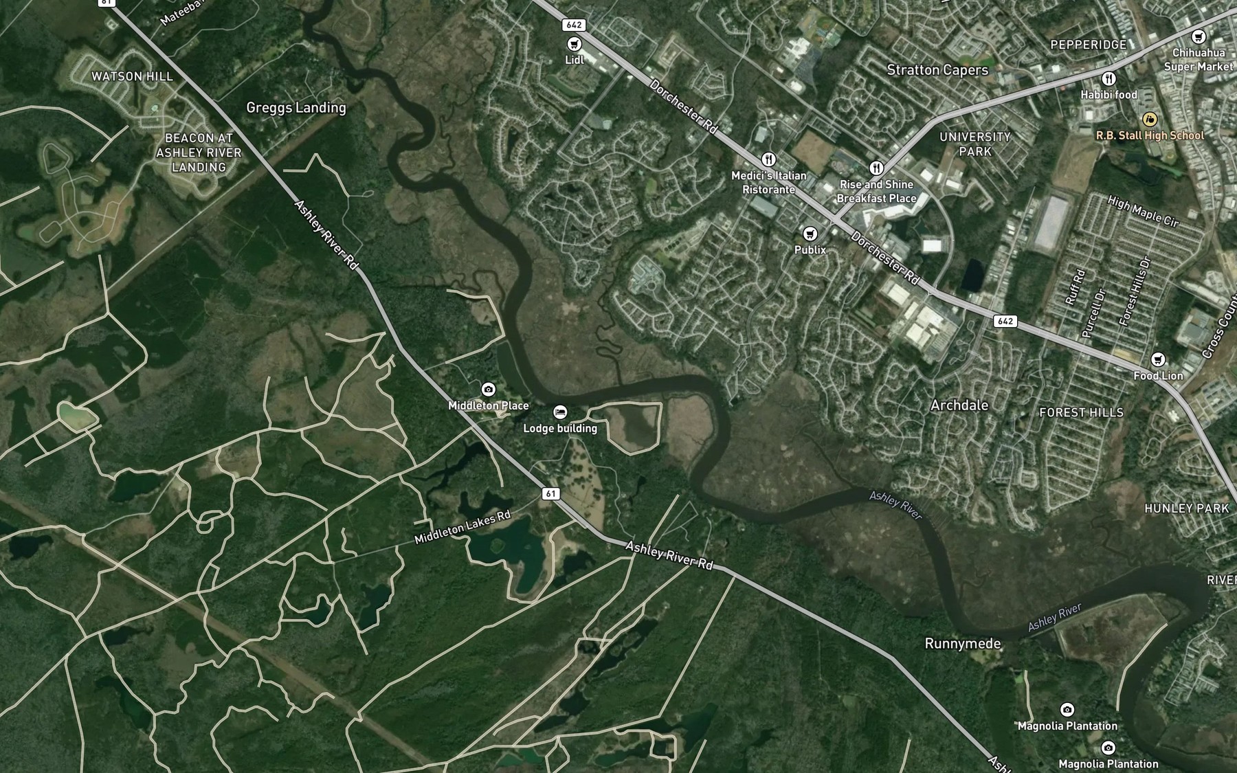 Satellite map of the Coosaw Creek
