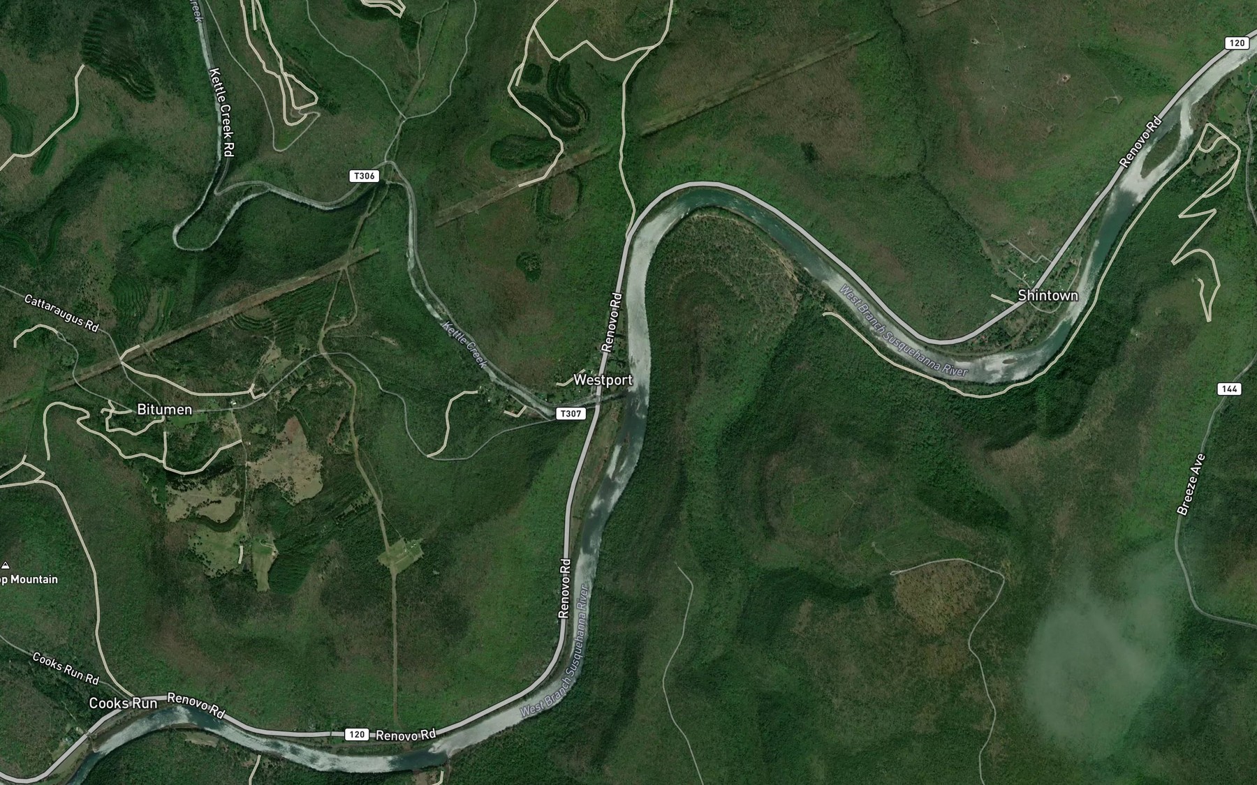 Satellite map of the Kettle Creek